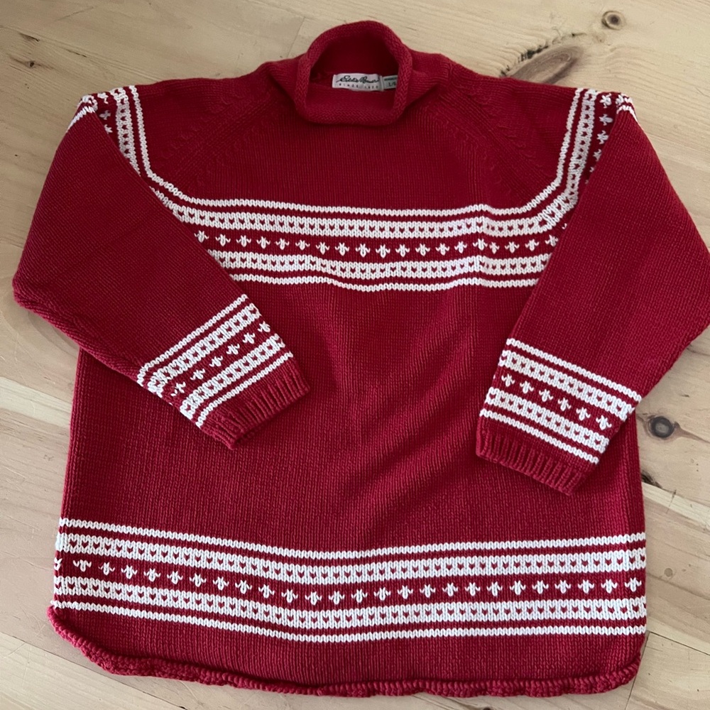 EDDIE BAUER Vintage Red and White Patterned Women's Sweater